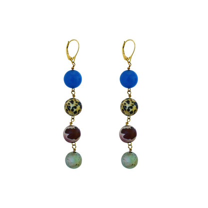 Blue Aventurine, Dalmatian Jasper, Mookaite and Sesame Jasper Yellow gold vermeil or 18k gold earrings | by nlanlaVictory-0