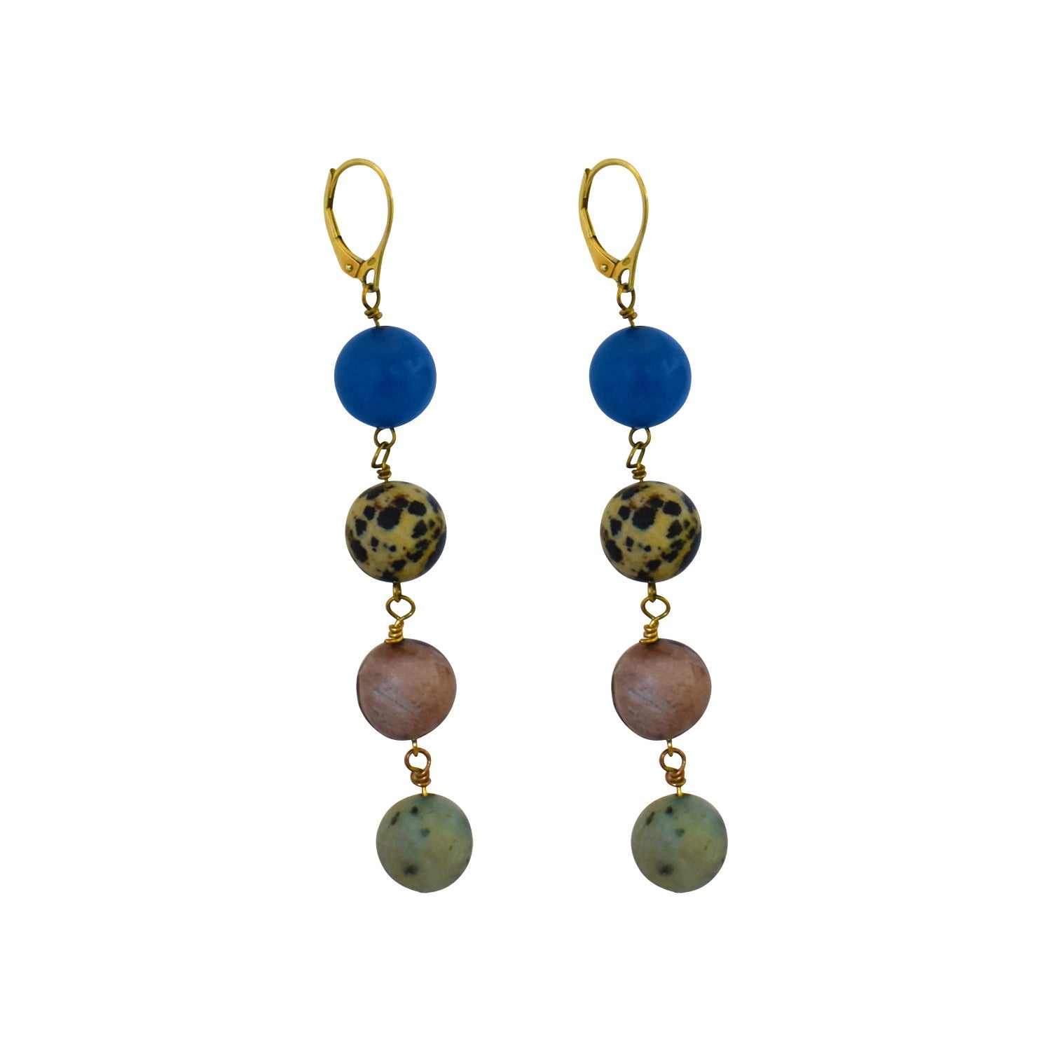 Blue Aventurine, Dalmatian Jasper, Mookaite and Sesame Jasper Yellow gold vermeil or 18k gold earrings | by nlanlaVictory-3