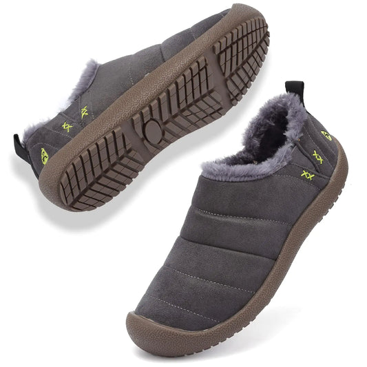 DimaiGlobal Mens Snow Boots Winter Boots Warm Ankle Boots Slip On Fur Lined Booties Water Resistant Outdoor Walking Shoes Grey 11US