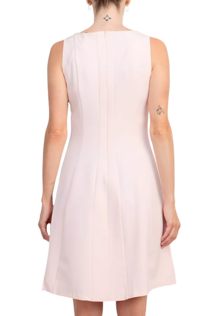 T Tahari Boat Neck Sleeveless Banded Zipper Back Fit and Flare Crepe Dress-3