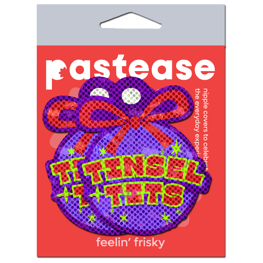 5-Pack: Tinsel Tits Holiday Ornament on Disco Glitter Purple Breast Pasties by Pastease®-4