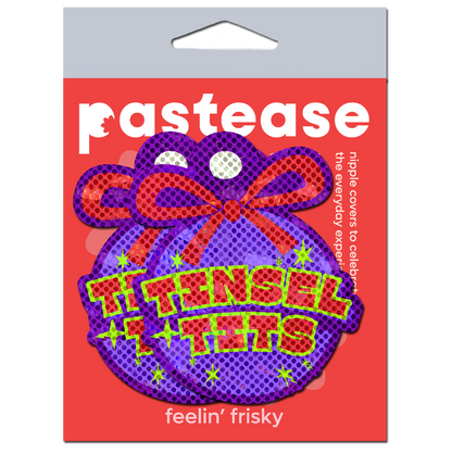 5-Pack: Tinsel Tits Holiday Ornament on Disco Glitter Purple Breast Pasties by Pastease®-4