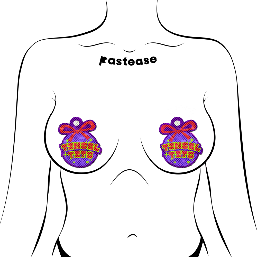 5-Pack: Tinsel Tits Holiday Ornament on Disco Glitter Purple Breast Pasties by Pastease®-1