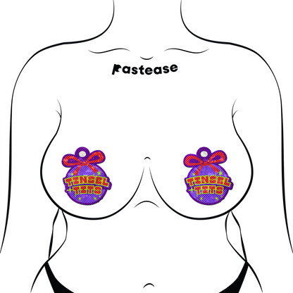 5-Pack: Tinsel Tits Holiday Ornament on Disco Glitter Purple Breast Pasties by Pastease®-2