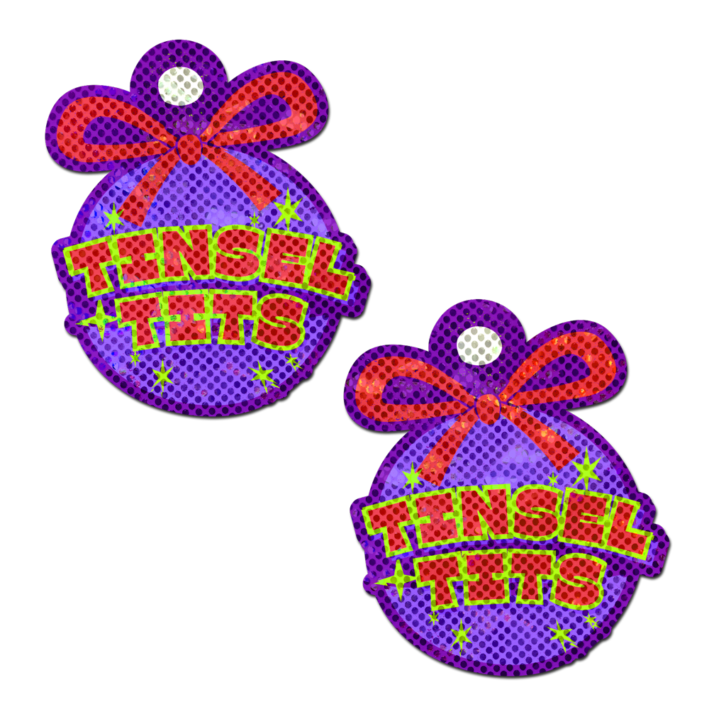 5-Pack: Tinsel Tits Holiday Ornament on Disco Glitter Purple Breast Pasties by Pastease®-0