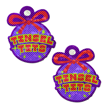 5-Pack: Tinsel Tits Holiday Ornament on Disco Glitter Purple Breast Pasties by Pastease®-0