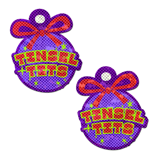 5-Pack: Tinsel Tits Holiday Ornament on Disco Glitter Purple Breast Pasties by Pastease®-0