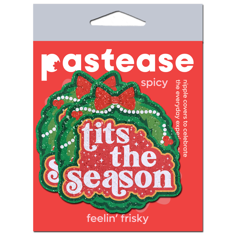 5-Pack: Tits the Season Holiday Green Wreath on Glittery Velvet Breast Pasties by Pastease®-4