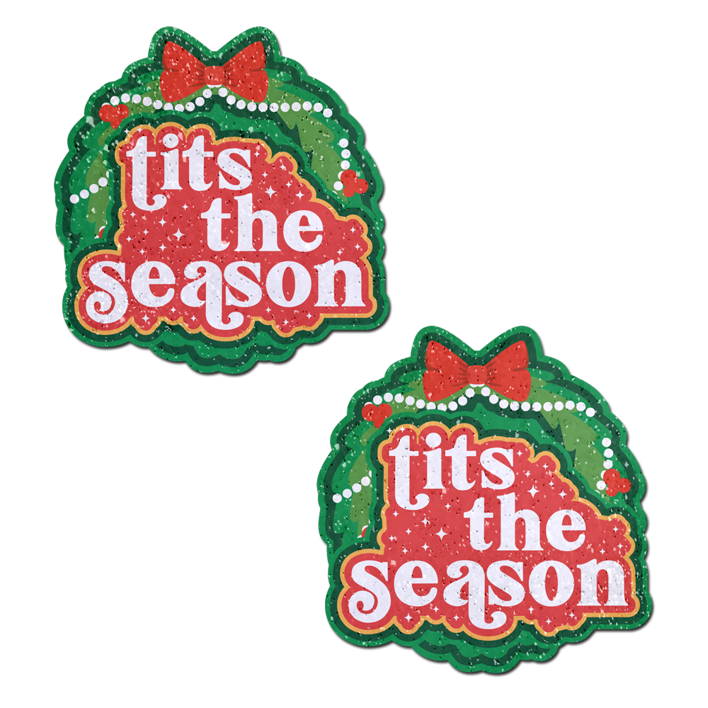 5-Pack: Tits the Season Holiday Green Wreath on Glittery Velvet Breast Pasties by Pastease®-0