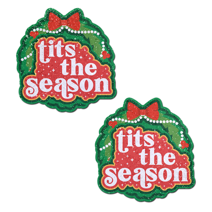 5-Pack: Tits the Season Holiday Green Wreath on Glittery Velvet Breast Pasties by Pastease®-0