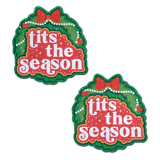 5-Pack: Tits the Season Holiday Green Wreath on Glittery Velvet Breast Pasties by Pastease®-0