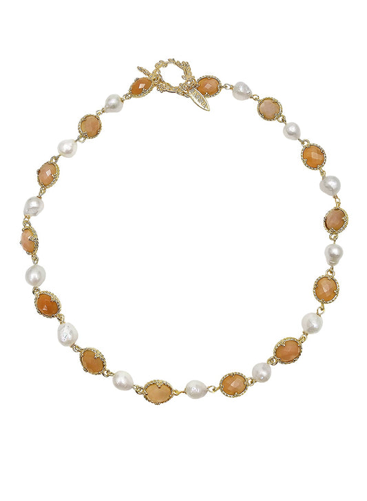 Freshwater pearls With Orange Moonstone Statement Necklace PN044-0