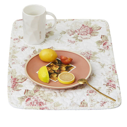 DaDa Bedding Set of 4-Pieces Dainty Cottage Floral Roses Quilted Cotton Dining Table Placemats 13” x 19” (3036)-0