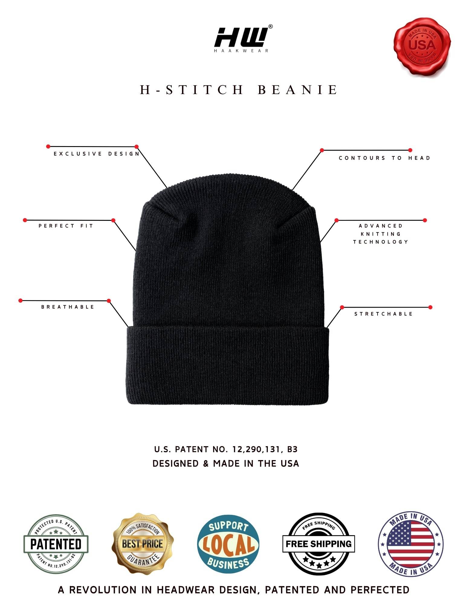 American Flag Beanie - H-Stitch Circular Knit Cuffed Beanie - Patented Design and Made in USA-1