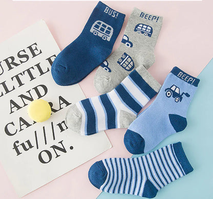 Cartoon Baby Socks in Bag - Short Cotton Car Design