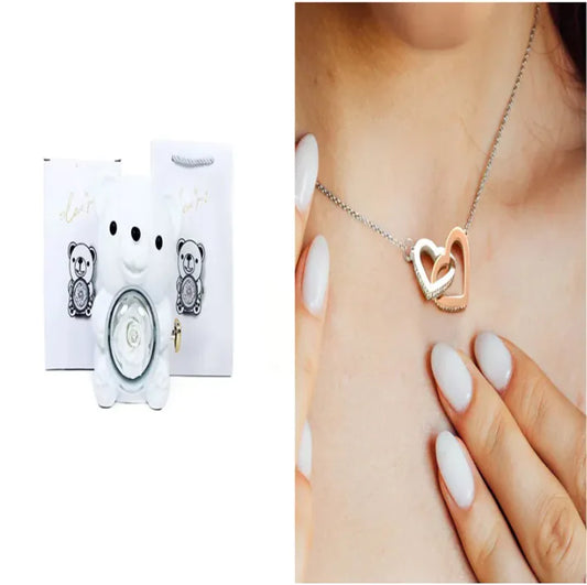 Eternal Rose Teddy Bear Gift Box with Necklace