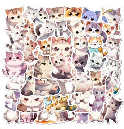 Cute Watercolor Cat Stickers for Laptops and Notebooks