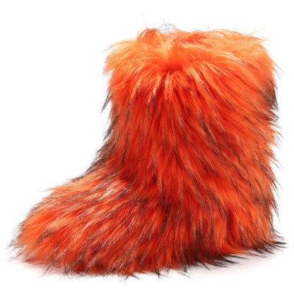 CEPEPRIN Womens Faux Fur Boots Furry Fuzzy Snow Boots Fluffy Winter Boots Warm Comfortable Mid-Calf Boots Outdoor Flat Shoes