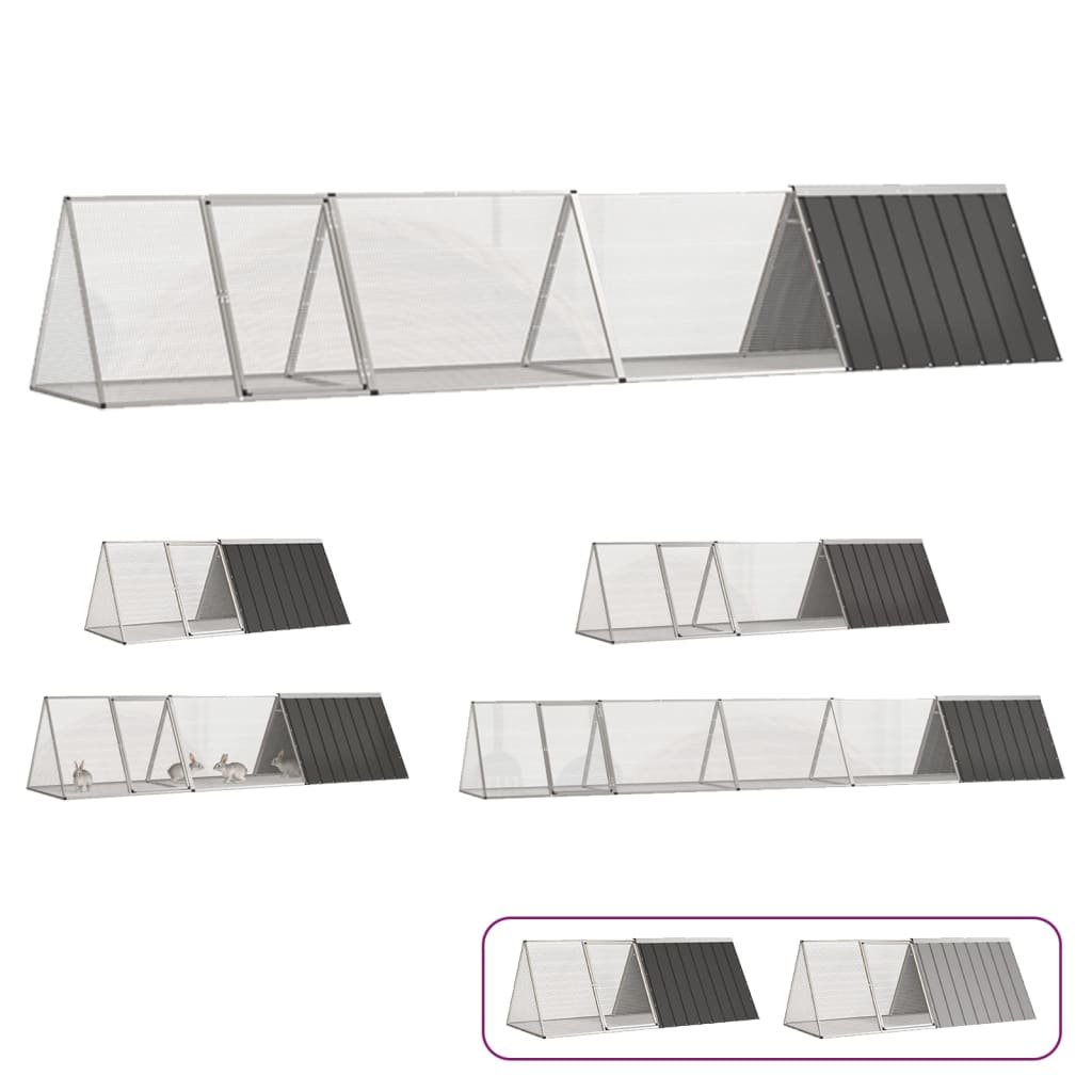 vidaXL Rabbit Cage Rabbit Hutch Garden Small Animal Cage Galvanized Steel-5