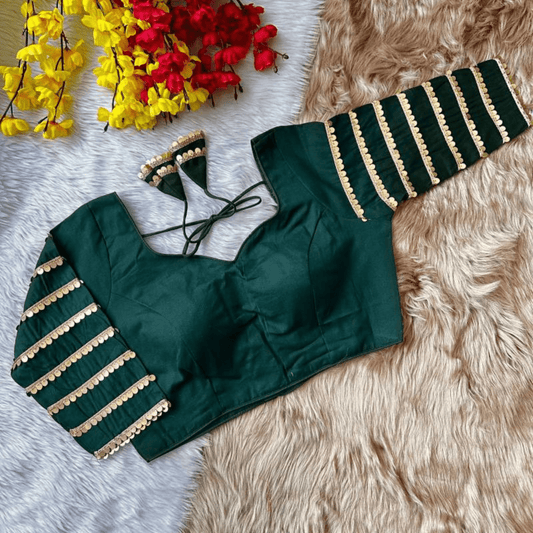 Vanya Emerald Sequins Cotton Silk Blouse-0