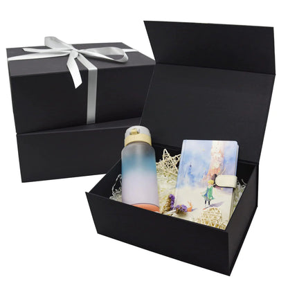 AuroWish 3 Pack Large Gift Box for Present 12.5 x 8.5 x 4.75 Inches Black Gift Box with Magnetic Lid Collapsible Gift Box with Ribbons Gift boxes with Lids for Christmas Bridesmaid Proposal Wedding Birthday