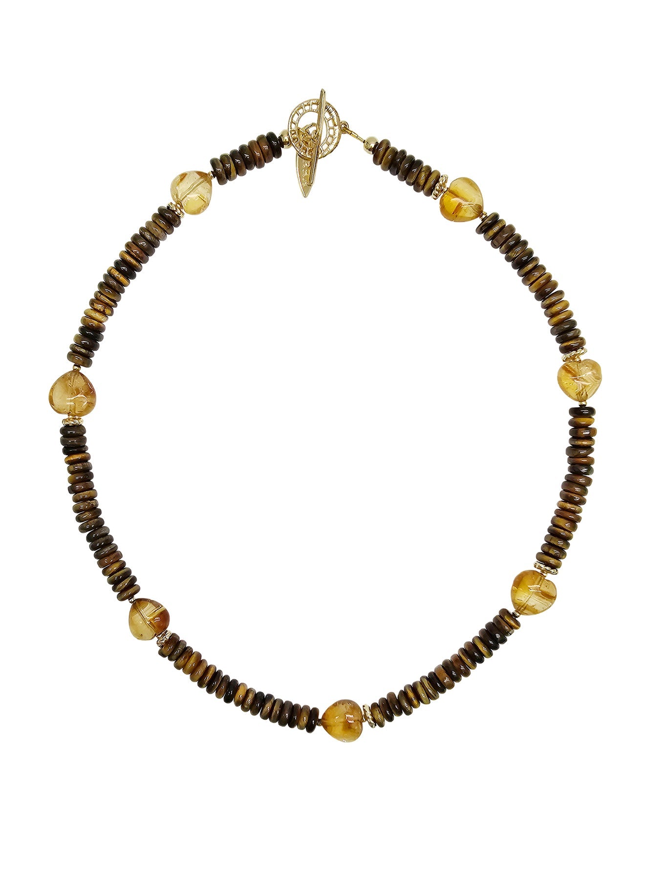 Brown Tiger-eye With Heart Shaped Citrine Short Necklace PN052-1