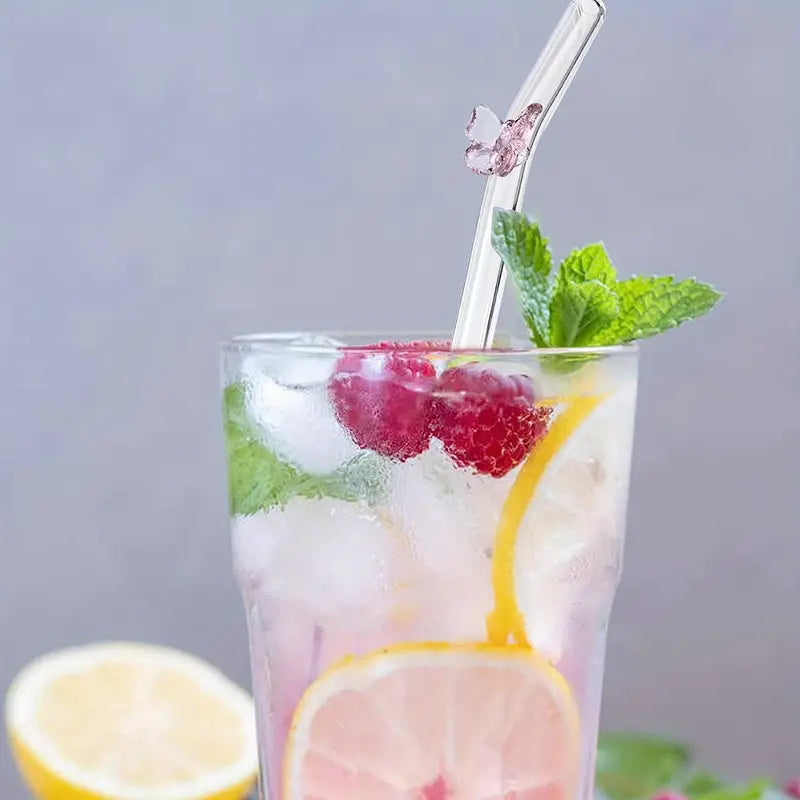 Colorful Butterfly Reusable Glass Straw with Brushes