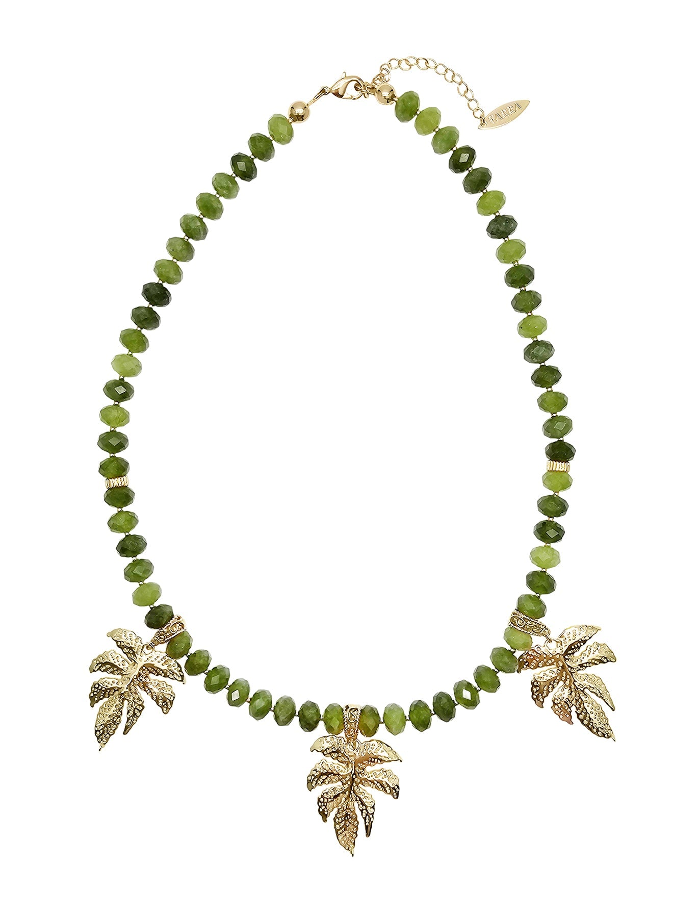 Green Jade With Leaves Pendant Statement Necklace PN066-0