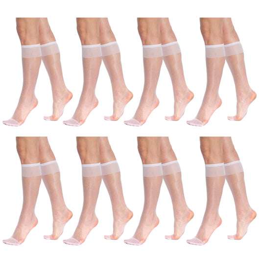 8 Pairs Sheer Knee High Socks for Women 15 Denier with Stay-Up Band One Size-10