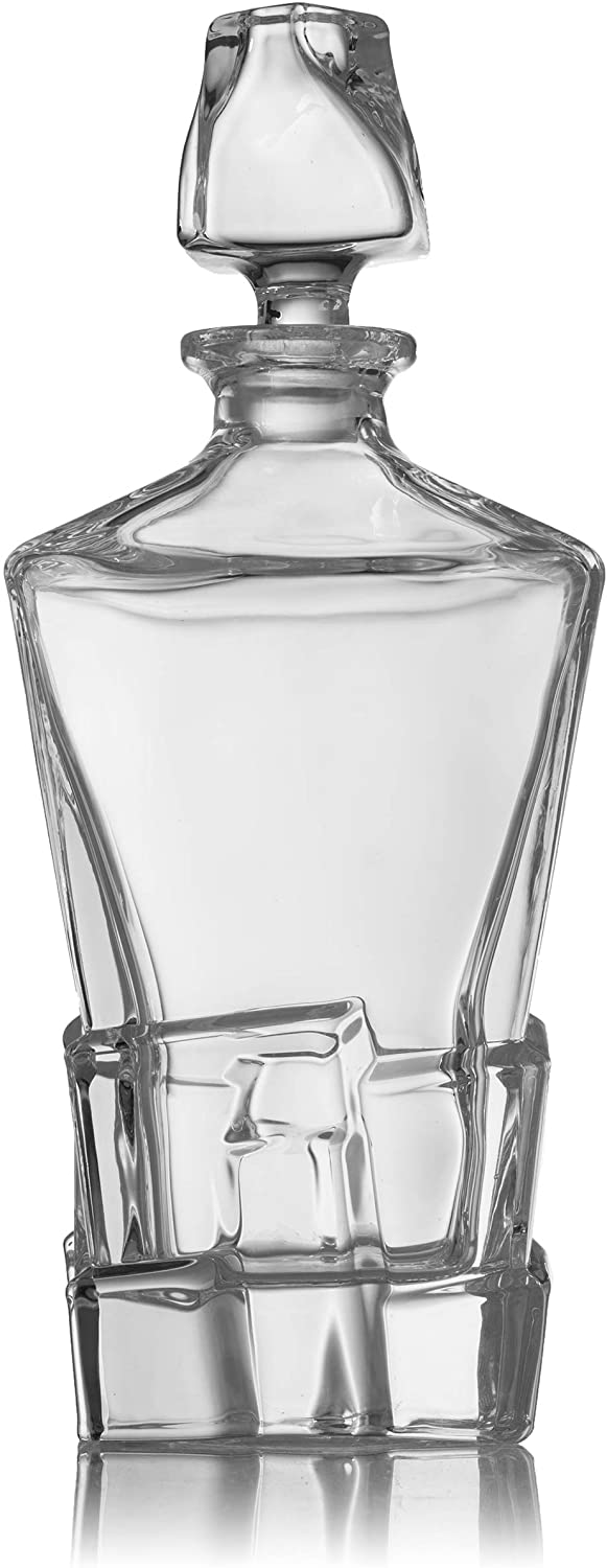 Crystal Wine and Whiskey Iceberg Mountain Glacier Decanter with 4 Glasses and Wood Tray - The Wine Savant-3