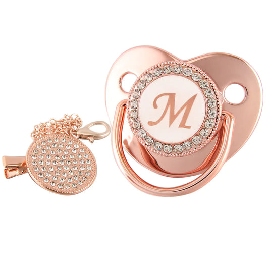 Rose Gold Pacifier with Diamond Chain for Babies