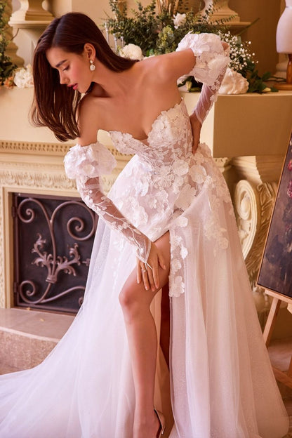 Floral Applique Adorned Strapless Wedding Gown-4