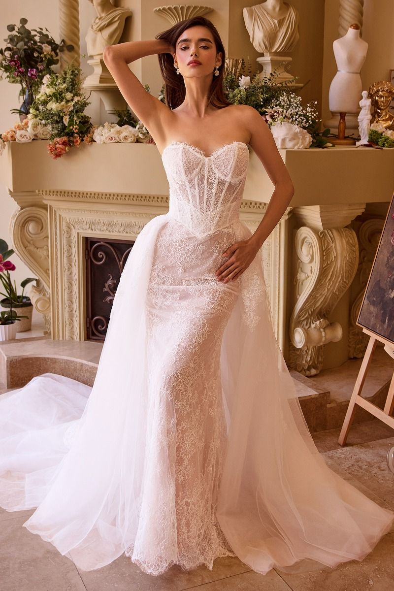 Fitted Lace Wedding Dress & Removable Overskirt-3