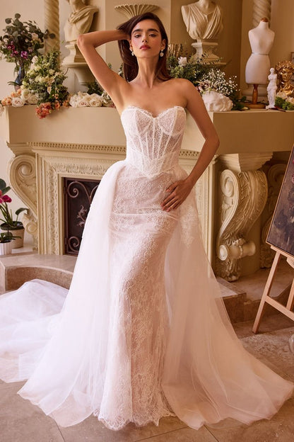 Fitted Lace Wedding Dress & Removable Overskirt-3