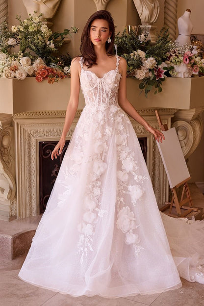 Intricate Floral Applique A-Line Tulle Wedding Dress-1