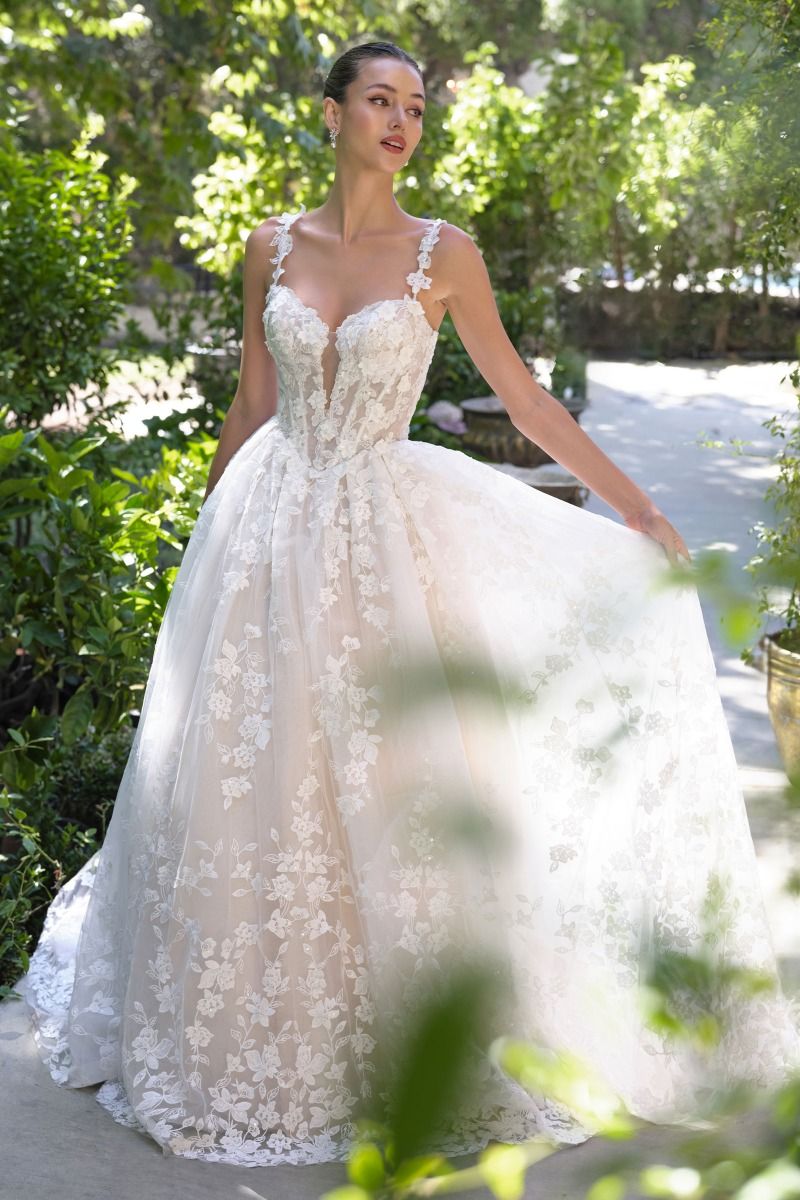 Ball Gown Wedding Dress Illusion Neckline, Delicate Floral Appliqué Straps, And A Corset Bodice With Dimensional Lace.-0