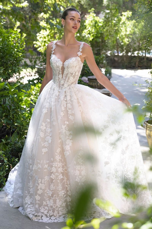 Ball Gown Wedding Dress Illusion Neckline, Delicate Floral Appliqué Straps, And A Corset Bodice With Dimensional Lace.-0