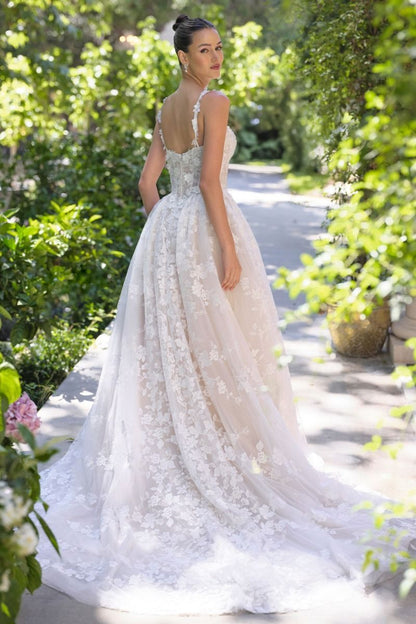 Ball Gown Wedding Dress Illusion Neckline, Delicate Floral Appliqué Straps, And A Corset Bodice With Dimensional Lace.-2