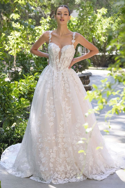 Ball Gown Wedding Dress Illusion Neckline, Delicate Floral Appliqué Straps, And A Corset Bodice With Dimensional Lace.-3