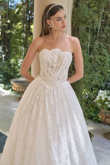 A-Line Wedding Gown With A Strapless Sweetheart Neckline And Intricately Embroidered Lace Bodice.-1