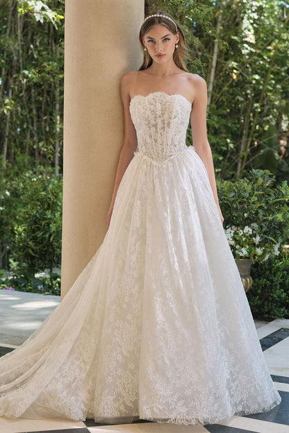 A-Line Wedding Gown With A Strapless Sweetheart Neckline And Intricately Embroidered Lace Bodice.-0