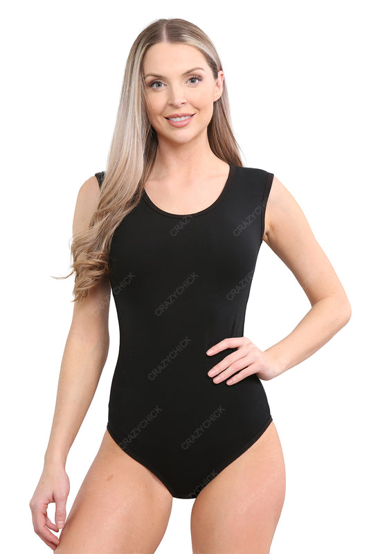 Crazy Chick Women's Cotton Wide Strap Vest Bodysuit Ladies Leotard For Gym-0