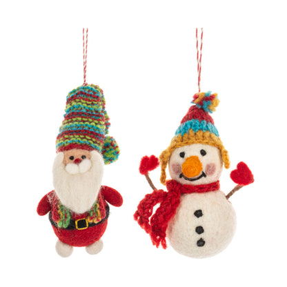 Felted Wool Santa & Snowman Ornaments Set of 2-0
