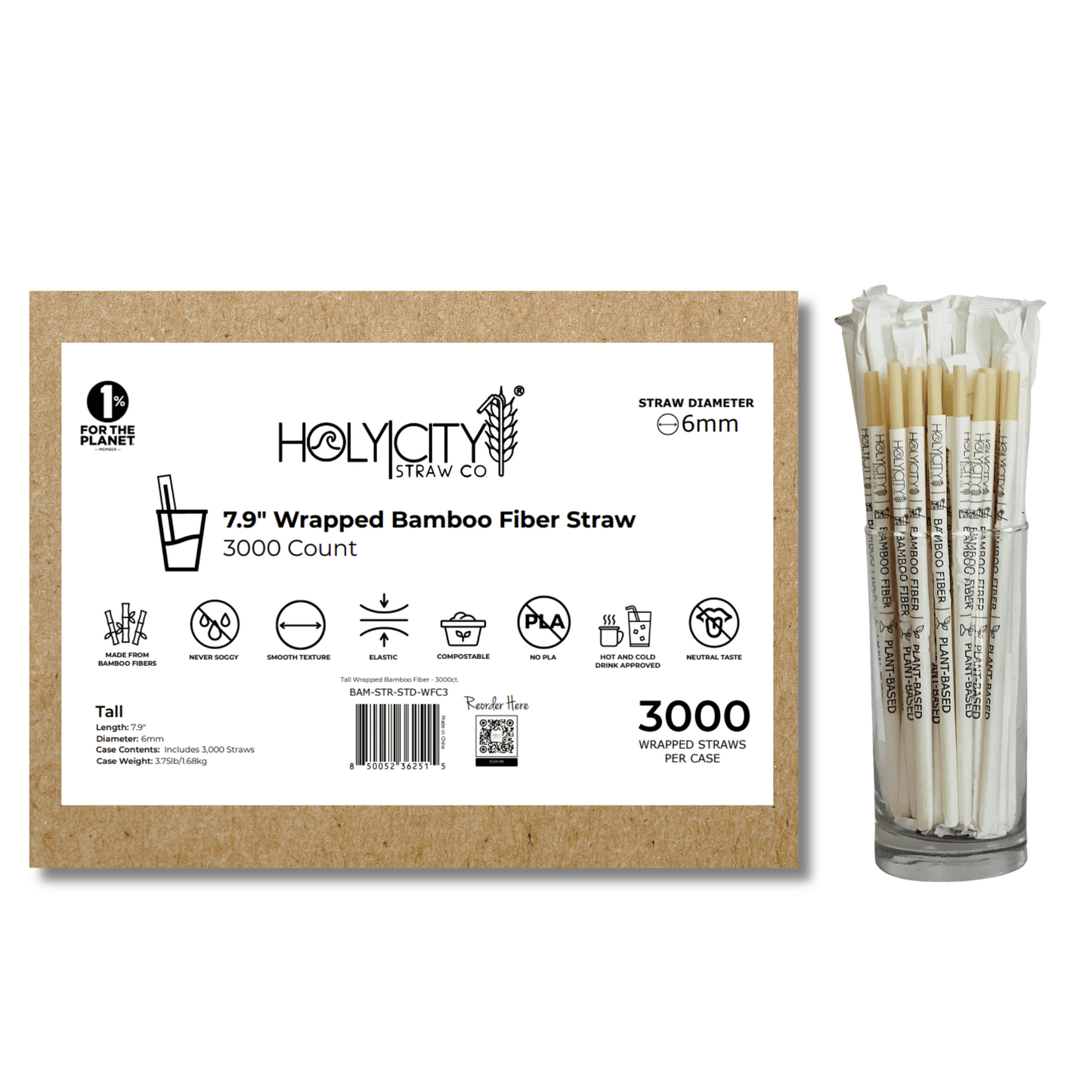 7.9" Wrapped Bamboo Fiber Straw | 6mm-5