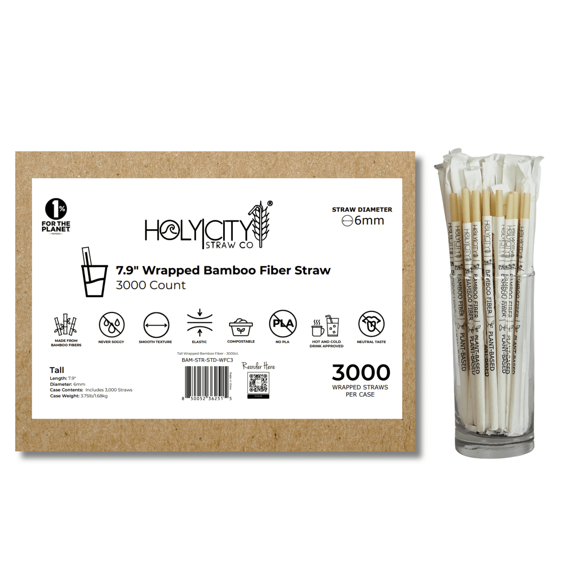 7.9" Wrapped Bamboo Fiber Straw | 6mm-5