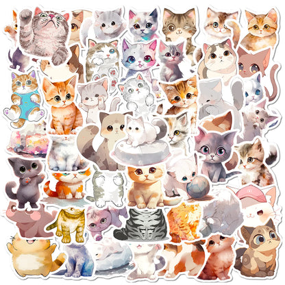 Cute Watercolor Cat Stickers for Laptops and Notebooks