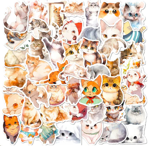 Cute Watercolor Cat Stickers for Laptops and Notebooks