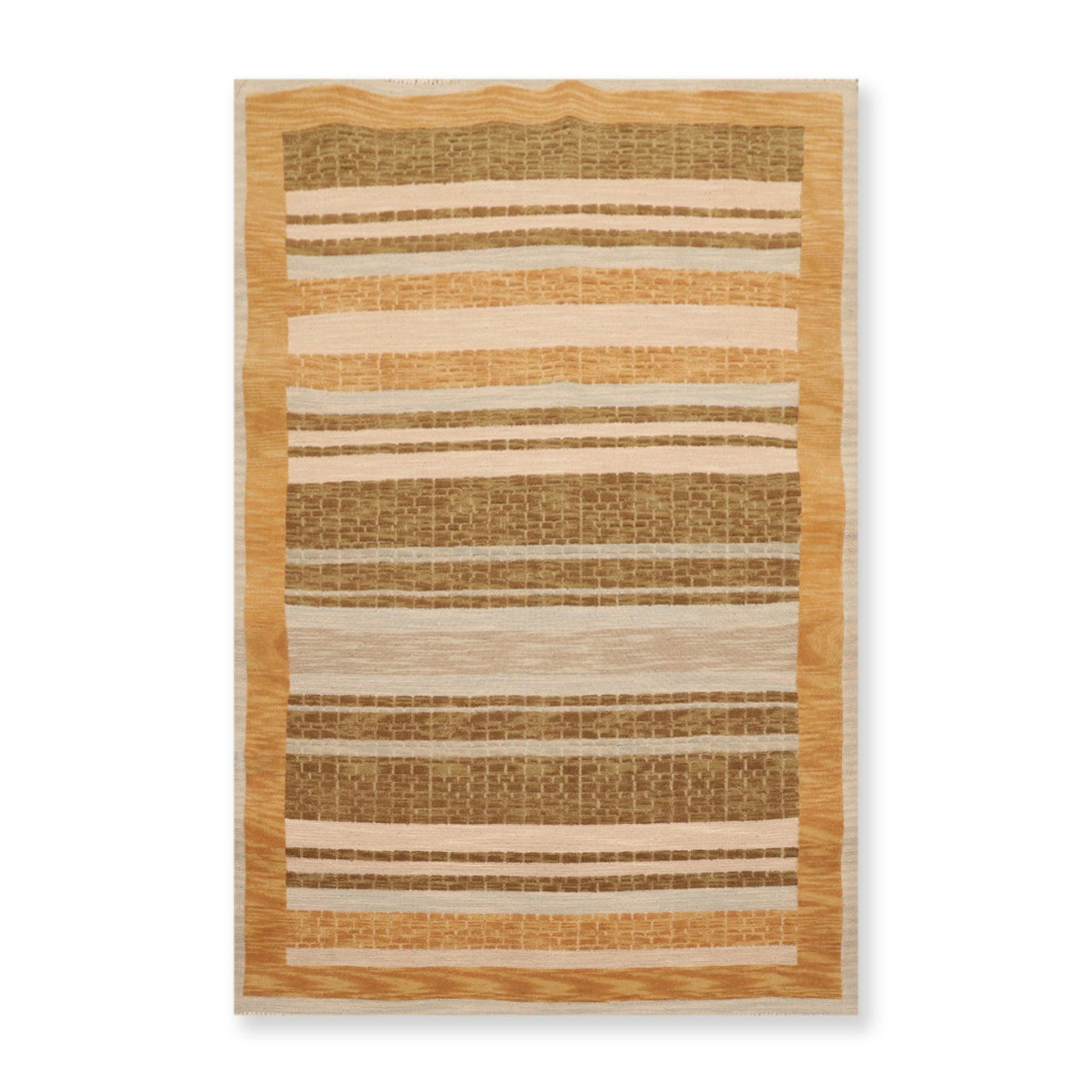 3'10" x 5'10" Hand Knotted Wool High Low Pile Area Rug Beige-0