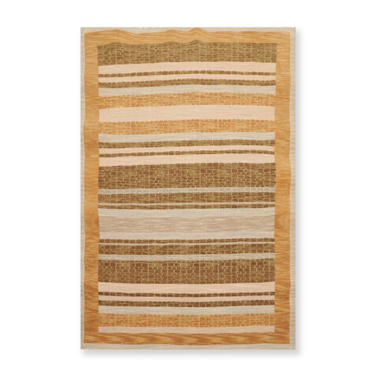 3'10" x 5'10" Hand Knotted Wool High Low Pile Area Rug Beige-0