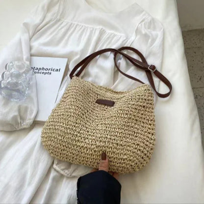 Women's Straw Bucket Crossbody Bag